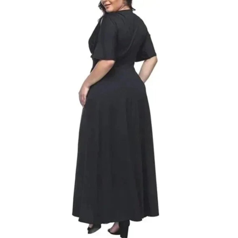 Split Shoulders Short Sleeve Bat Wing Women's Plus Size Surplice Maxi Dress 3XL - Picture 2 of 8